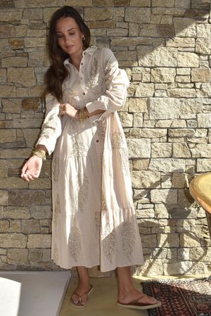 Yara Fern Tiered Smock Dress Stone